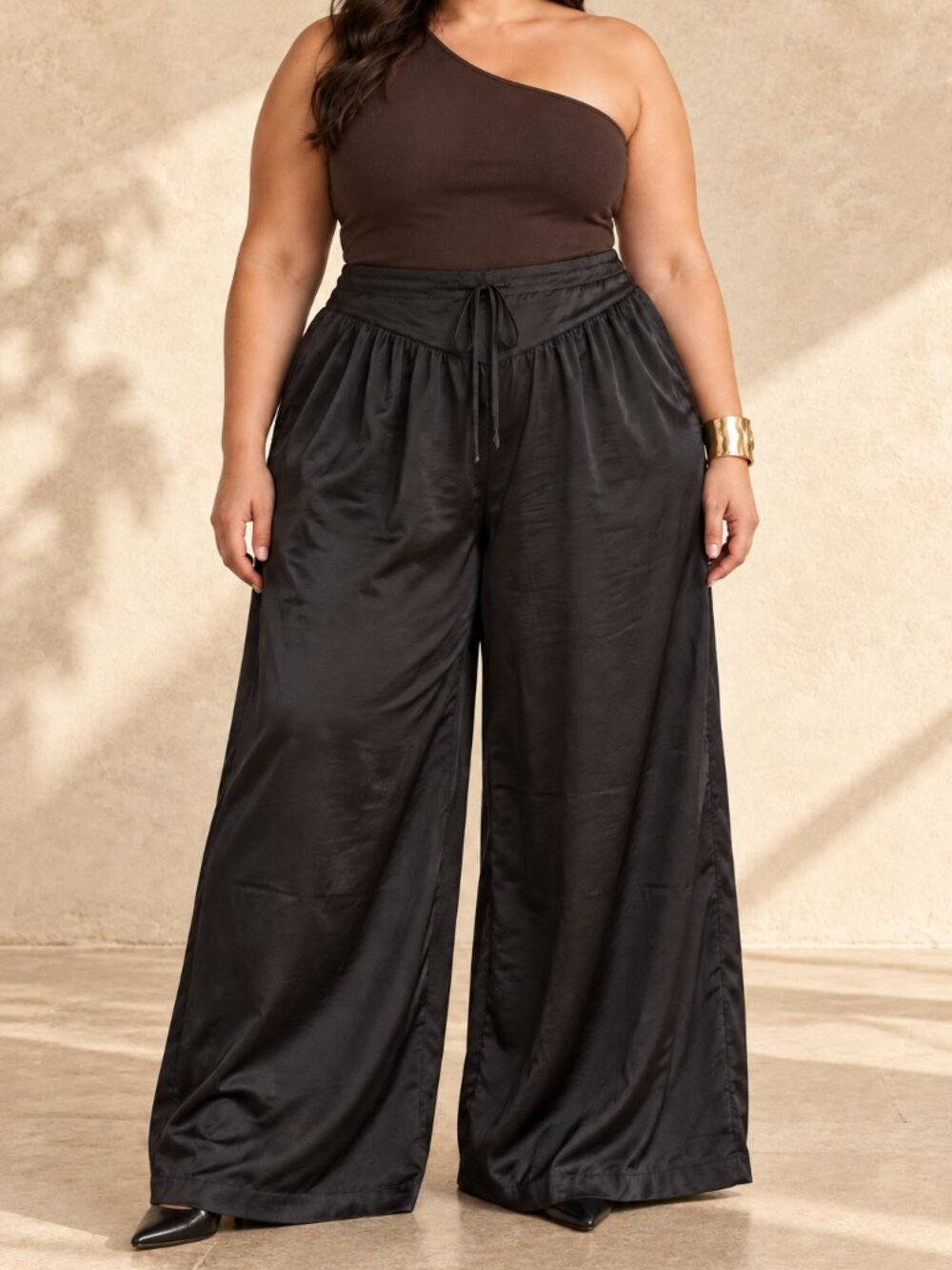 NWT Torrid Belle Isle Black Satin Wide Leg Drawstring Pants Size 3 / 3X